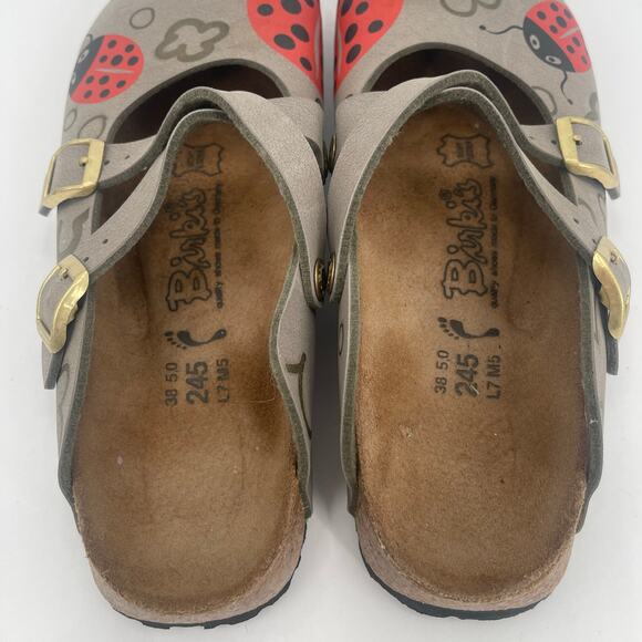 BIRKIS By Birkenstock Ladybug Clogs Size 38 (US 7) Shoes Slip On Leather Buckle - Picture 3 of 16